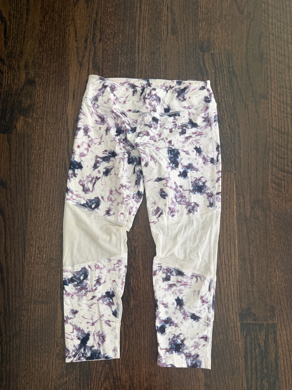Varley White Tie-Dye Leggings with Purple & Navy Accents